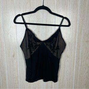 Natori Vintage Y2K Black Nude Lace Ruffle Hem Cami